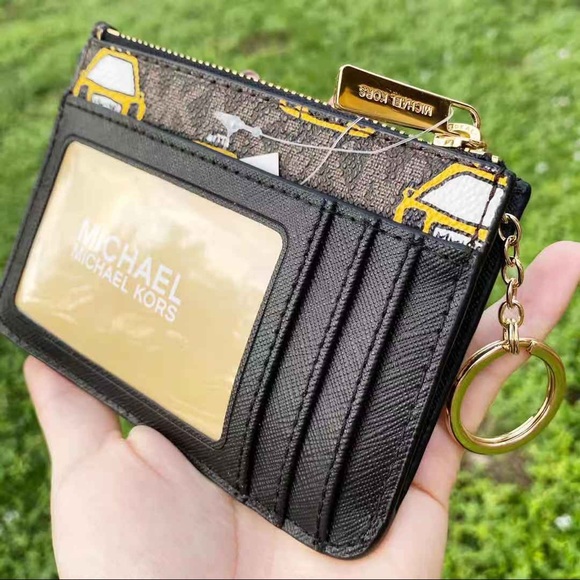 Michael Kors Jet Set Small Top Zip Coin Pouch ID Card Holder New York City Taxi - Picture 4 of 8